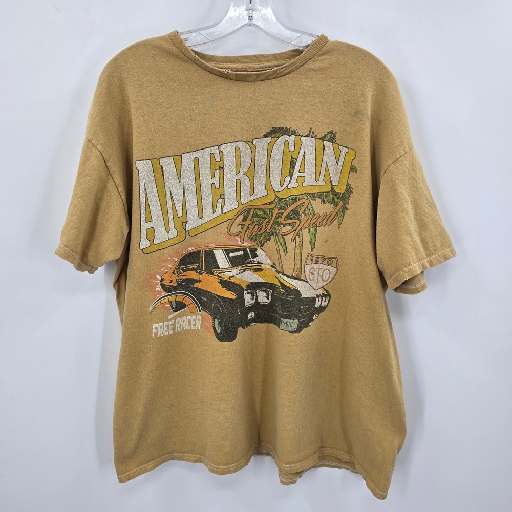 GM American Fast Speed 1970 GTO Graphic‎ T-Shirt Womens M/L Tan Distressed